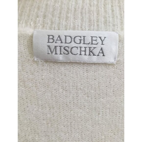 VTG Badgley Mischka White Knit Cardigan Skirt Set S Sparkle Lurex Lounge Party - Picture 14 of 14